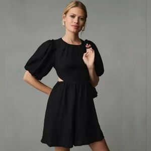 Moon River Anthropologie Puff Sleeve Open Back Mini Dress